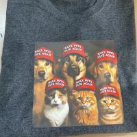 Dark Grey T-Shirt with a Screenprinted "Make Pets Safe Again" Picture
