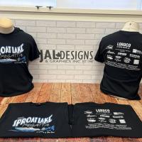 Black T-Shirt with a Screenprinted Blue Sproat Lake Regatta Logo