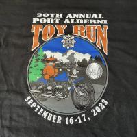 Black T-Shirt with a Screenprinted 39th Annual Toy Run Logo