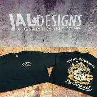 Black T-Shirt with Screenprinted Snake Mountain Logo on Front and Back